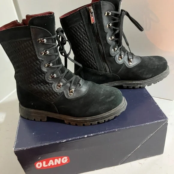 Bottes d'hiver OLANG avec crampons - Noires & Rouges - Taille 8 US - Picture 1 of 6